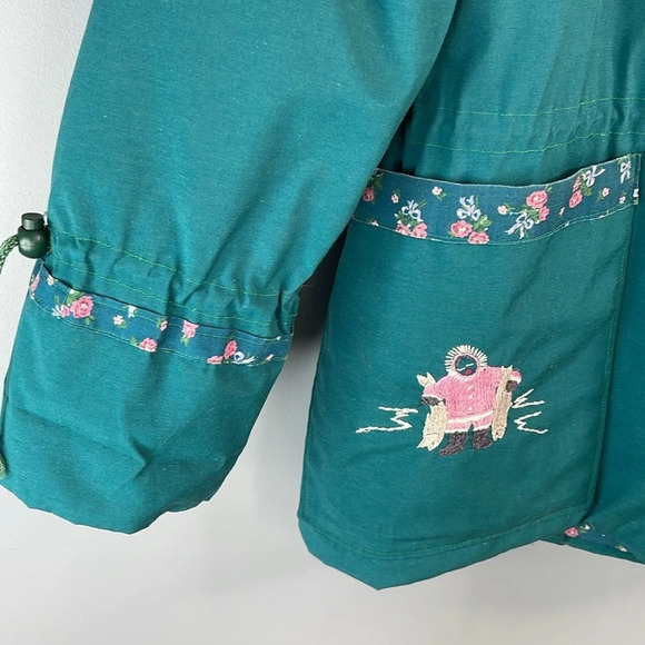 VINTAGE Handmade Labrador Parka Jacket Hunter Green Embroidered Fox Fur Poms M - Picture 5 of 11